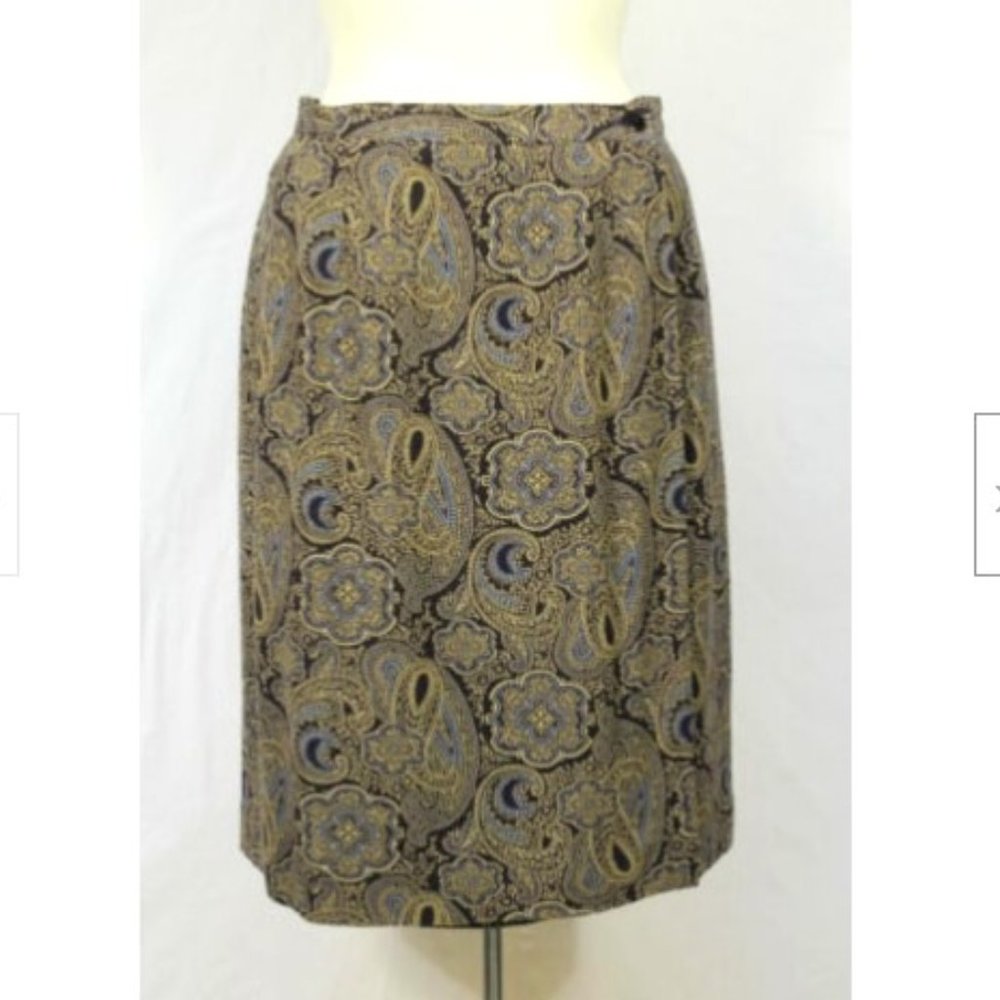 Talbots Navy Blue Gold Paisley Wrap Skirt 6P